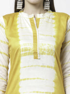 Myshka Women Yellow Viscose Printed 3/4 Sleeve Round Neck Kurta Pant Dupatta Set | Grocsy
