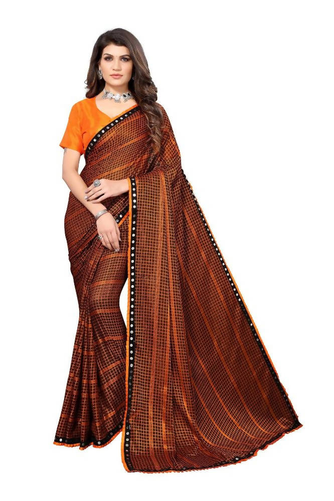 Vamika Orange Lycra Knitted Saree | Grocsy