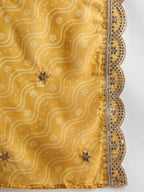 Indo Era Mustard Yellow Floral Embroidered V-Neck Straight Kurta with Trousers & Dupatta | Grocsy