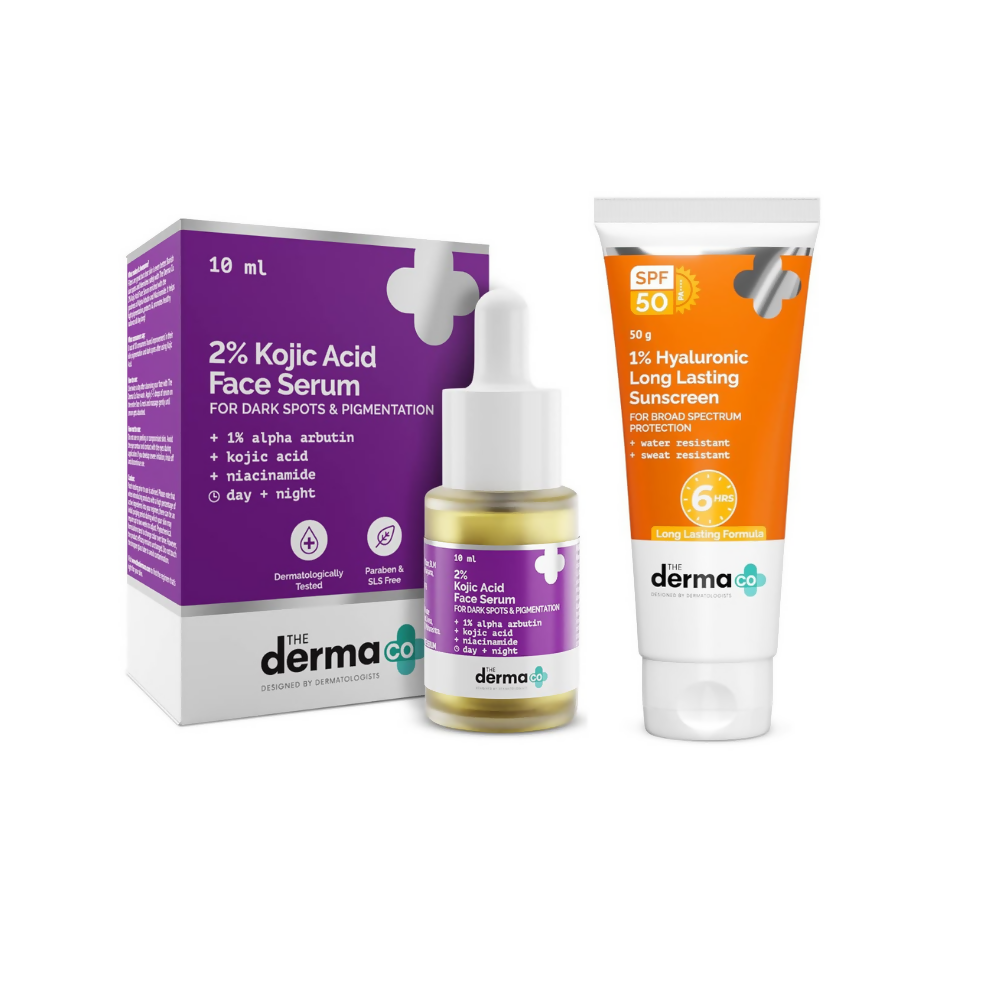 The Derma Co 2% Kojic Acid Face Serum & 1% Hyaluronic Long Lasting Sunscreen SPF 50 Combo | Grocsy