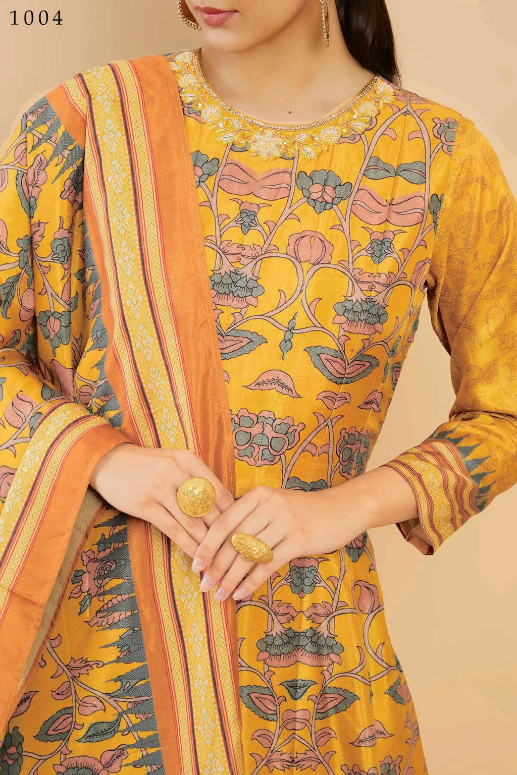Women's Partywear Designer Yellow Soft Dola Silk Anarkali suit with Dupatta - Kalishta | Grocsy
