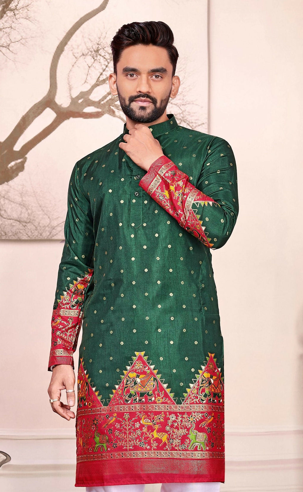 Anaita Green Dola Silk Straight Kurta With Foil Work | Grocsy
