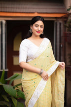 Lemon Poly Georgette Ethnic Motifs Saree with Unstitched Blouse - Hiral Fashion | Grocsy