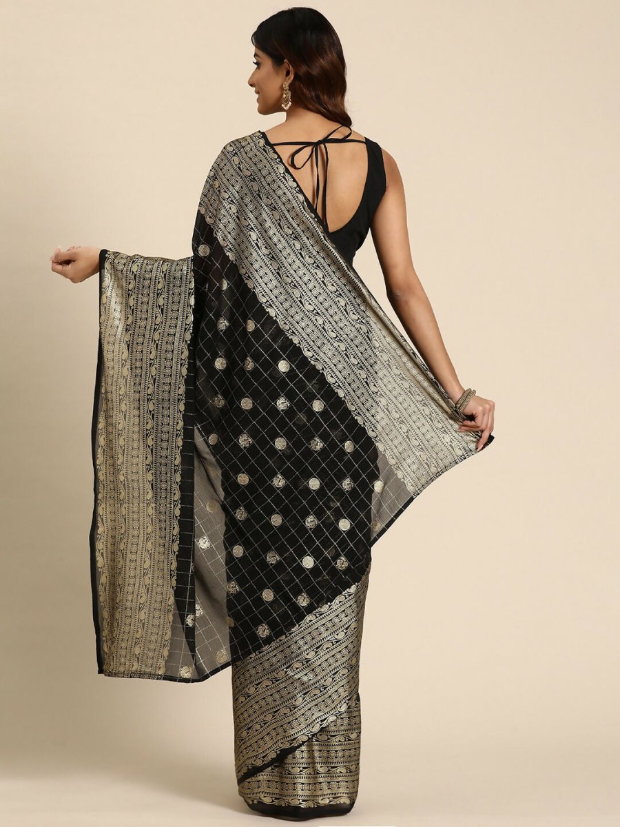 Ahalyaa Women's Traditional Semi Stitch Saree - Black | Grocsy
