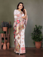 Joban Fashion White Thread Woven Pashmina Sarees | Grocsy