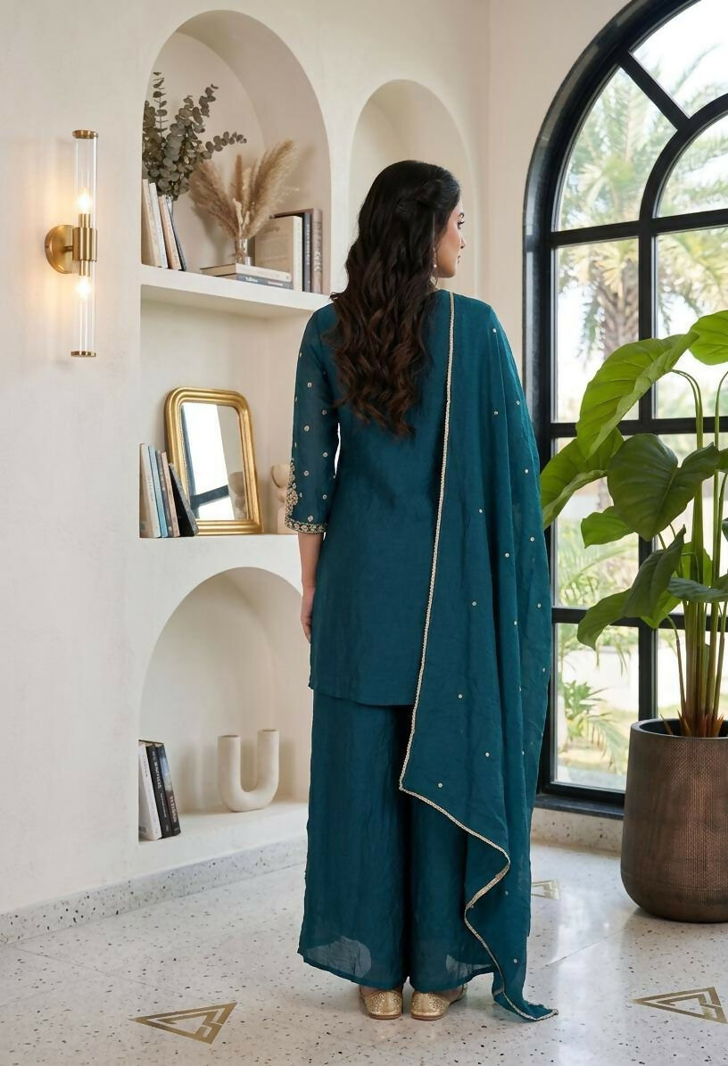 Teeya Creation New Latest Stylish Kurta Palazzo Set - Teal | Grocsy
