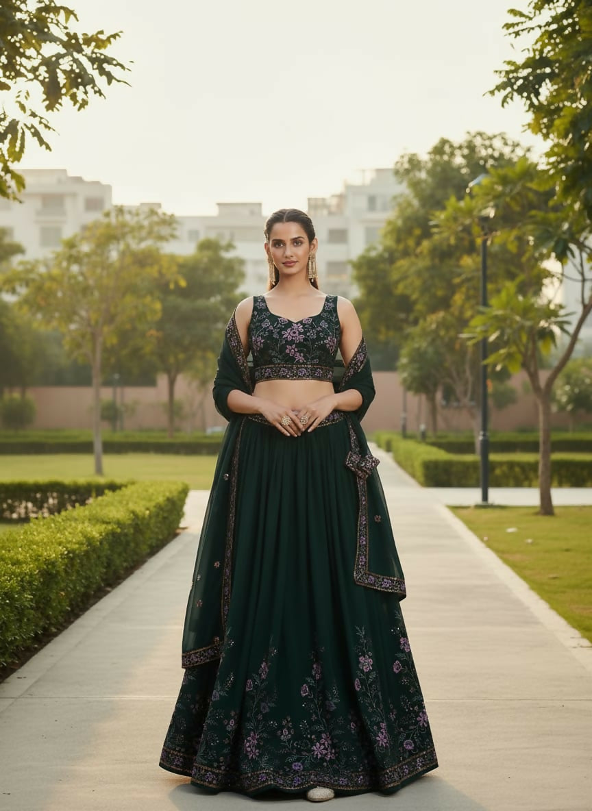 Lehenga Mart Designer Indian Wedding Lehenga Choli-Green | Grocsy