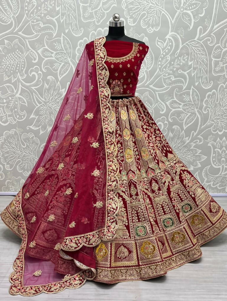 Jyoti Fashion Women's Rani Pink Velvet Dori, Multi Thread Embroidered with Diamond Work Wedding Lehenga Choli | Grocsy
