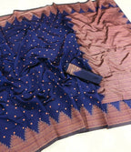 DEIANA'S Beautiful Designer Golden zari Soft Lichi Silk Saree - Navy Blue | Grocsy