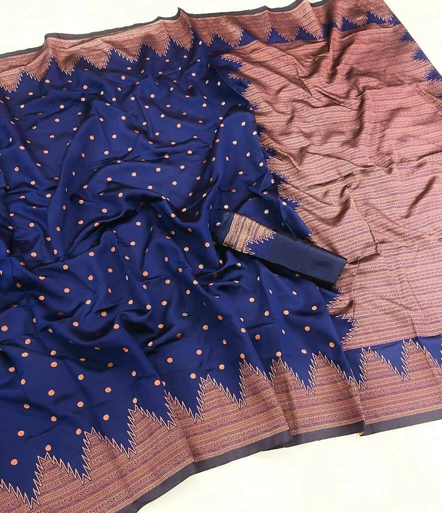 DEIANA'S Beautiful Designer Golden zari Soft Lichi Silk Saree - Navy Blue | Grocsy