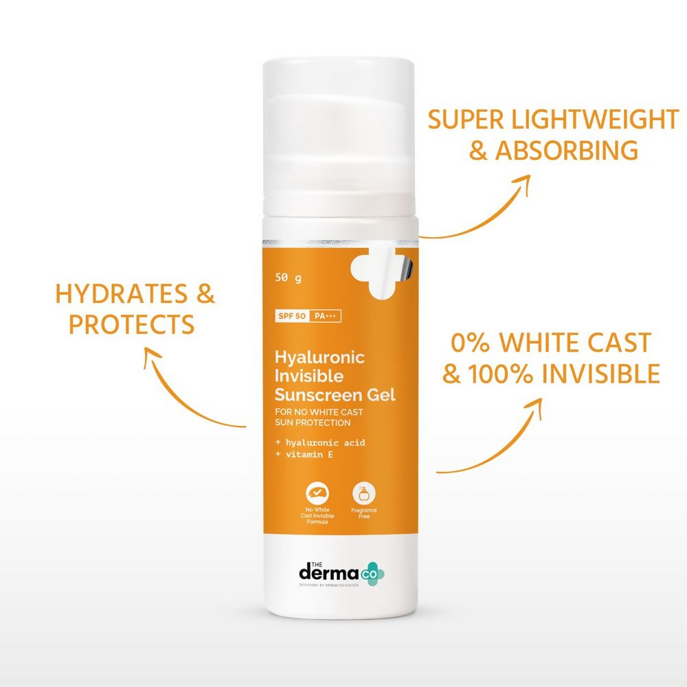The Derma Co Hyaluronic Invisible Sunscreen Gel with Hyaluronic Acid & Vitamin E | Grocsy