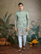Vastranavya Pista Green Exclusive Festival Wear Viscose Silk Thread & Sequence Embroidered Work Kurta | Grocsy