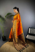 Joban Fashion Banarasi Orange Woven Soft Silk Saree | Grocsy