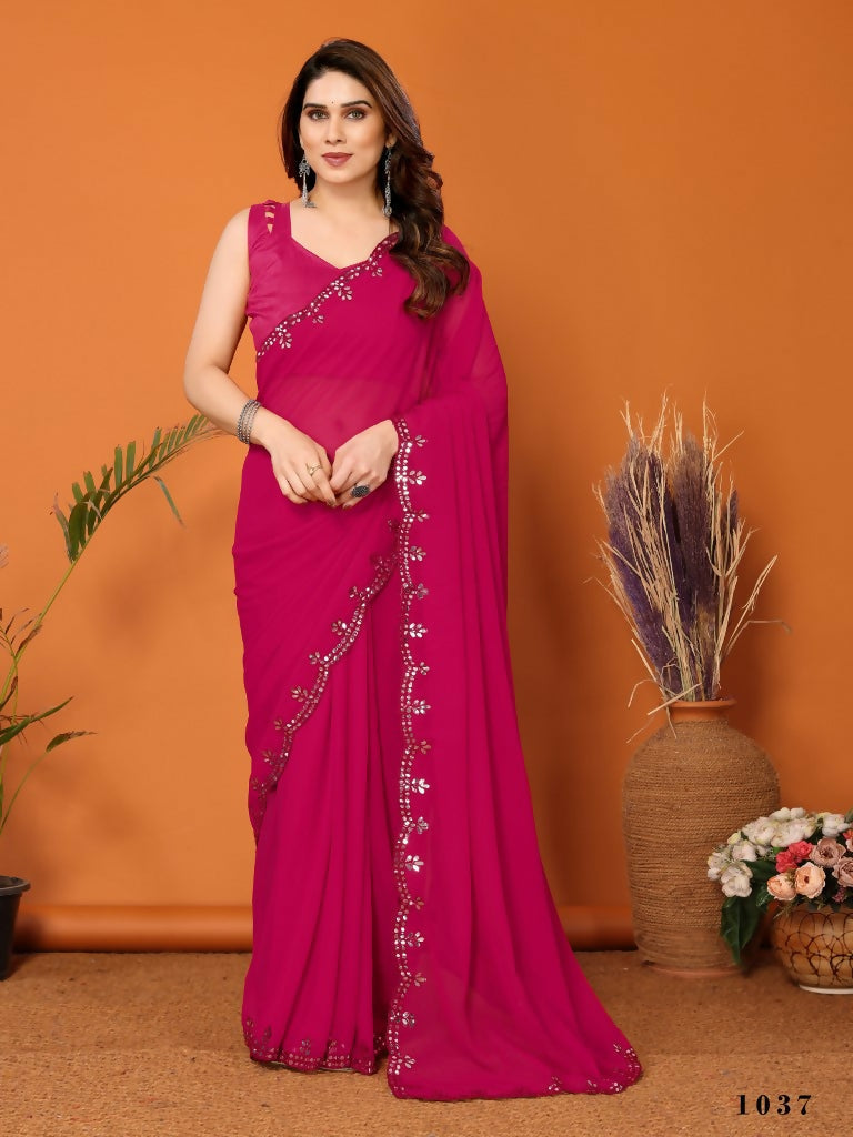 Partywear Designer Pink Georgette Fancy Saree - Starwalk | Grocsy