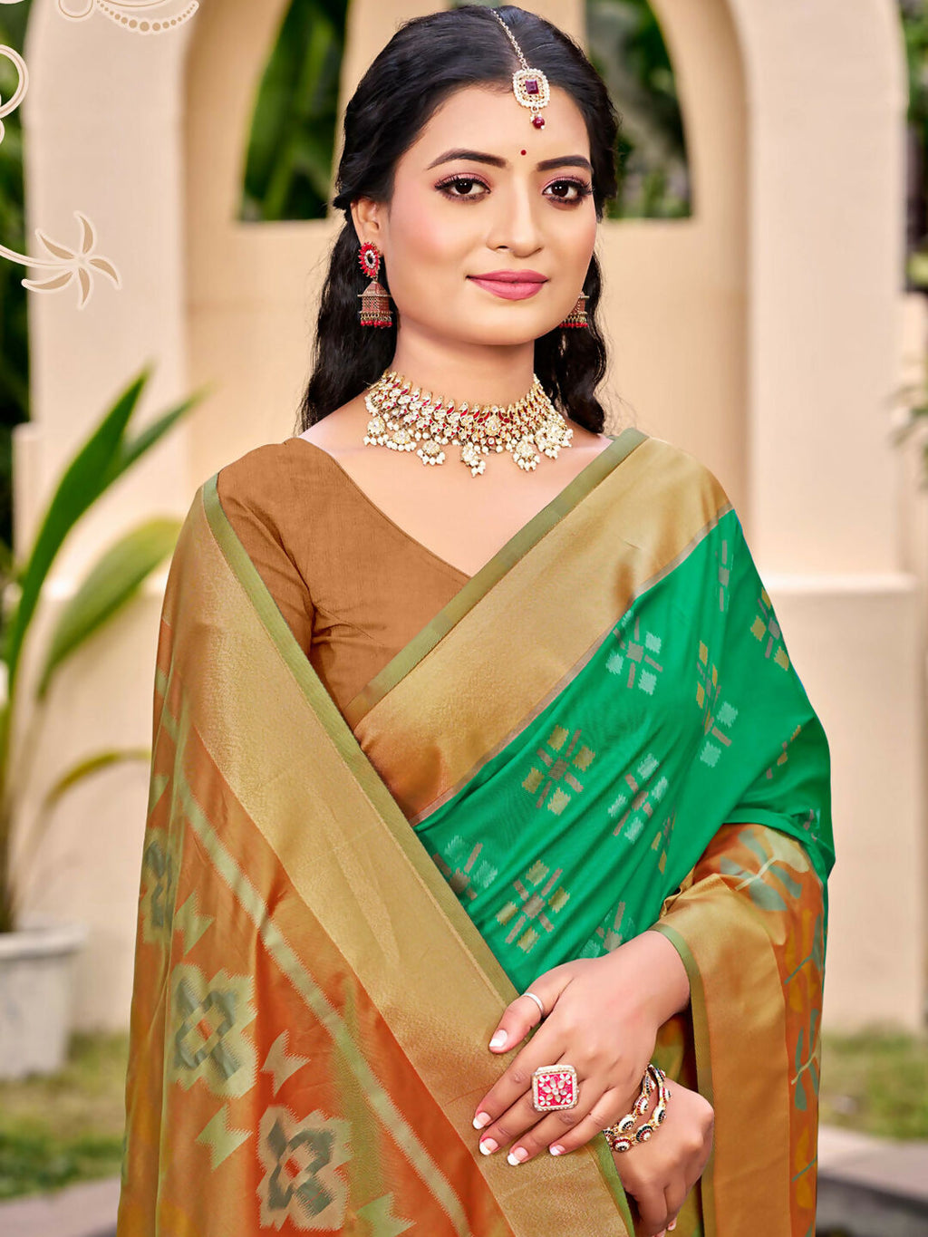 Shree Shyam Fashion Pochampalli Silk Brown Saree | Grocsy