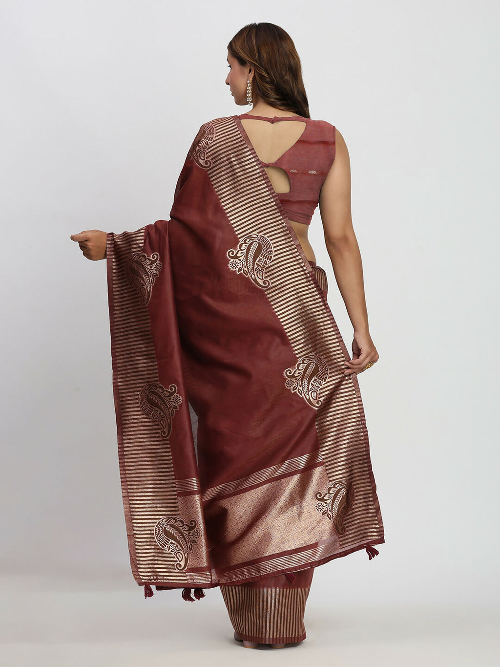 Shree Shyam Fashion Linen Cotton Maroon Saree | Grocsy