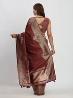 Shree Shyam Fashion Linen Cotton Maroon Saree | Grocsy
