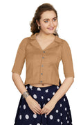Aastha Fashion Women's Women's Beige Art Silk Button Readymade Blouse | Grocsy