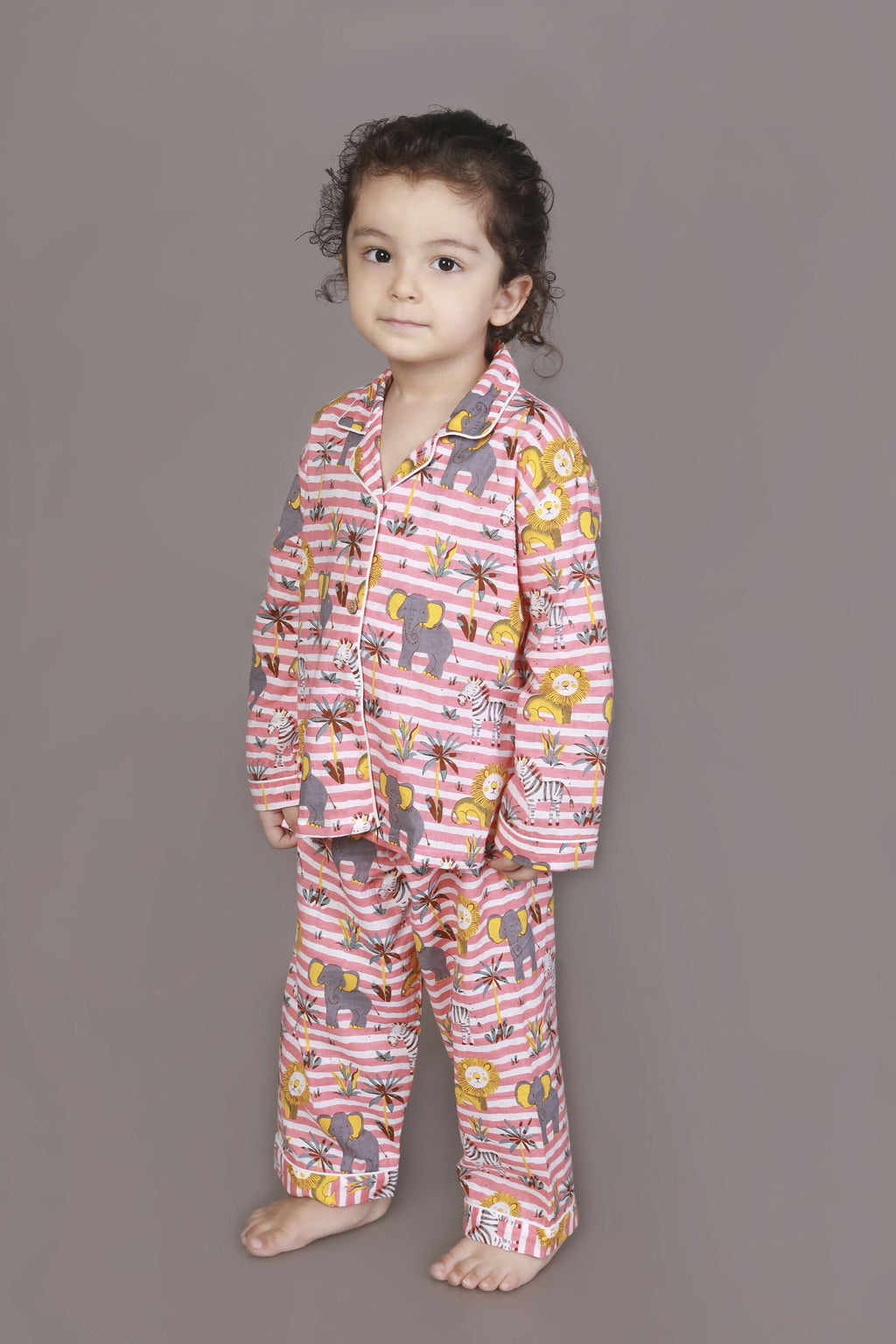 Breathables Kids Cotton Night Suit – Red & White Jungle Stripe Shirt & Pyjama Co-Ord Set For Boys & Girls | Grocsy