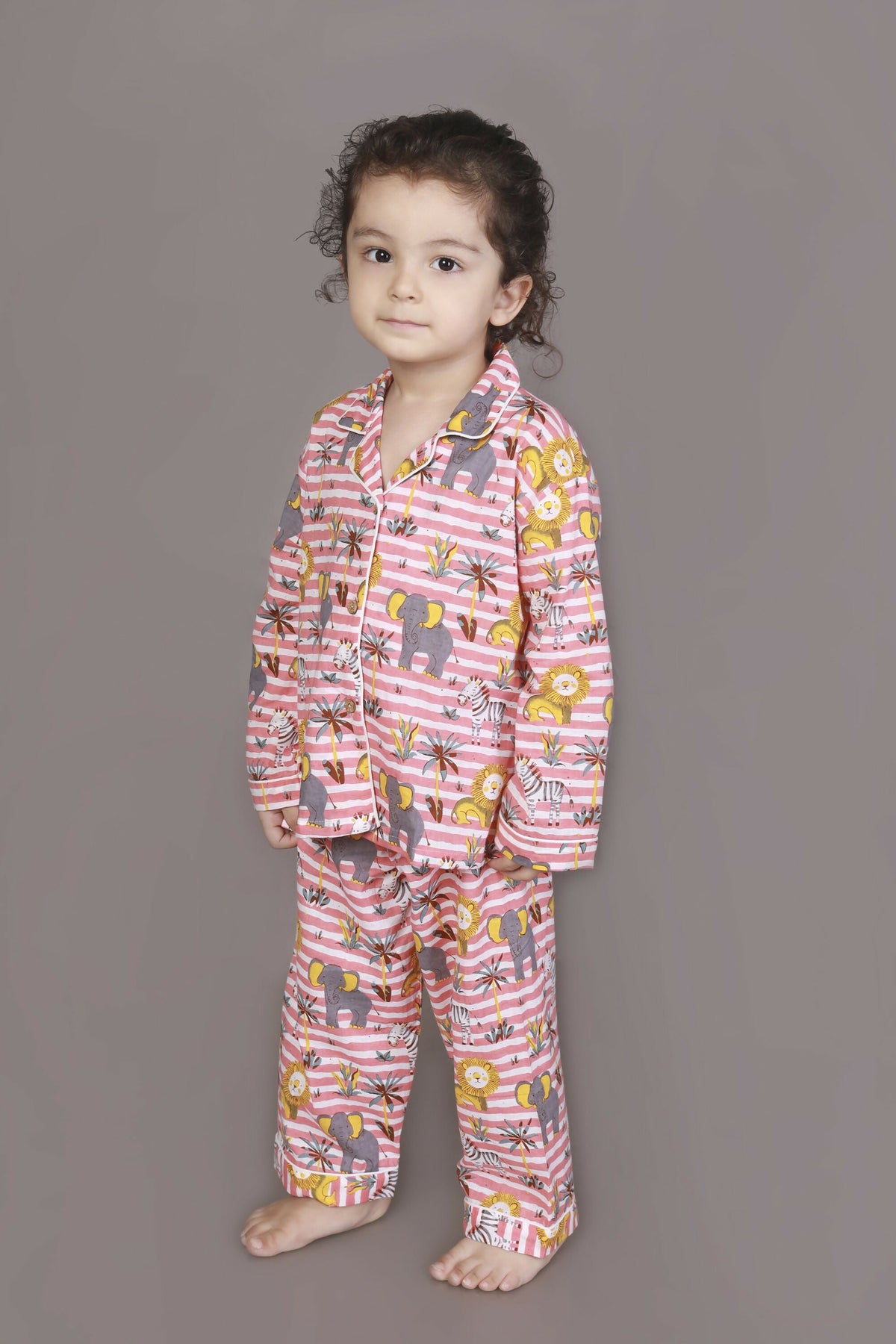 Breathables Kids Cotton Night Suit – Red & White Jungle Stripe Shirt & Pyjama Co-Ord Set For Boys & Girls | Grocsy