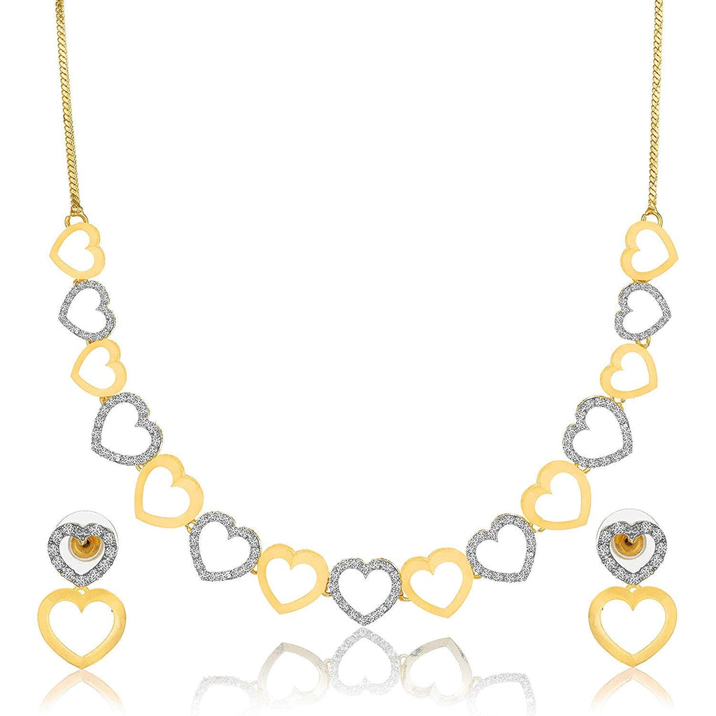 Gold-Polished Alloy Heart Shape Ad Choker Necklace Set - The Pari | Grocsy
