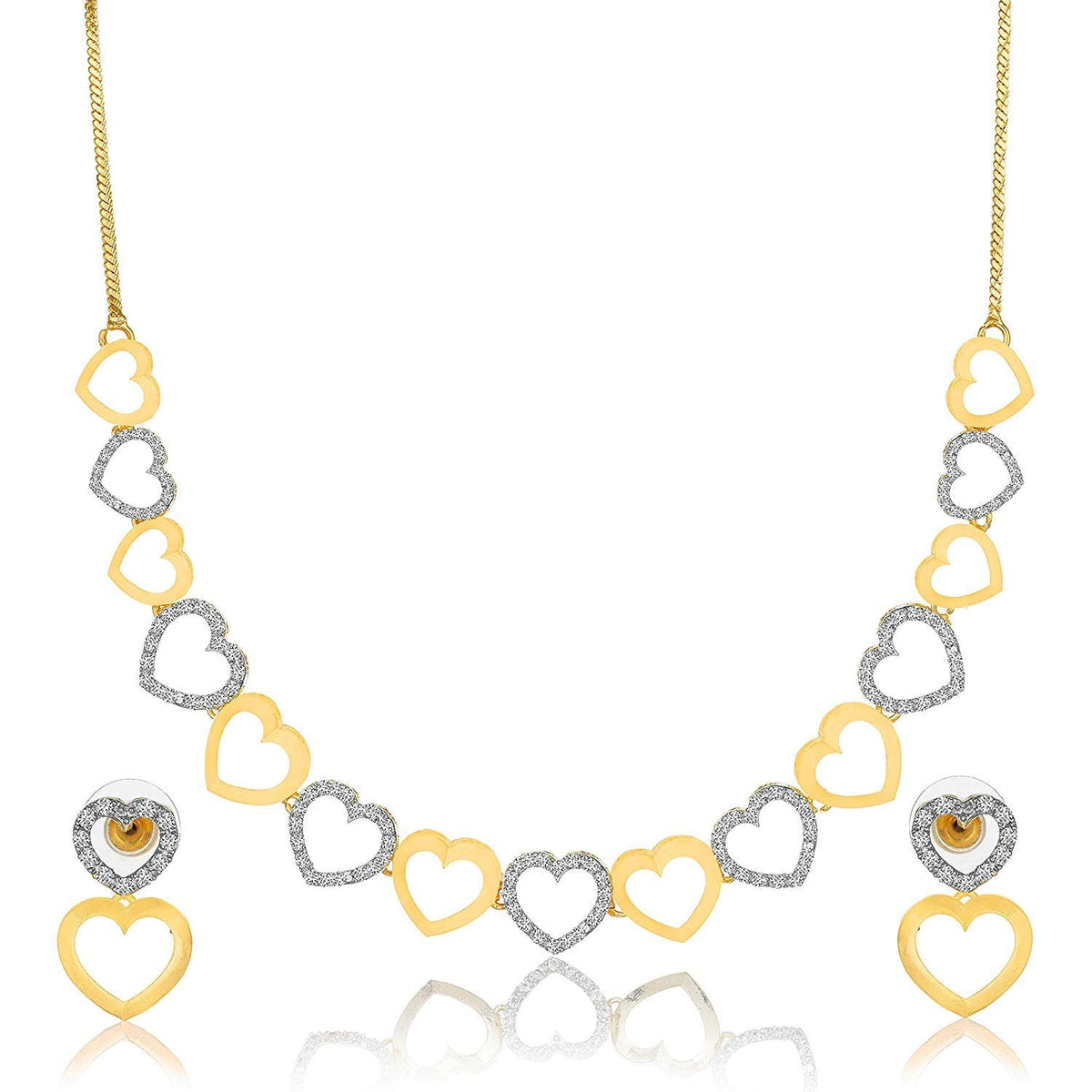 Gold-Polished Alloy Heart Shape Ad Choker Necklace Set - The Pari | Grocsy