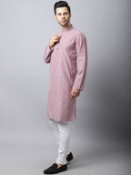 Even Apparels Red Pure Cotton Men's Kurta With Band Collar | Grocsy