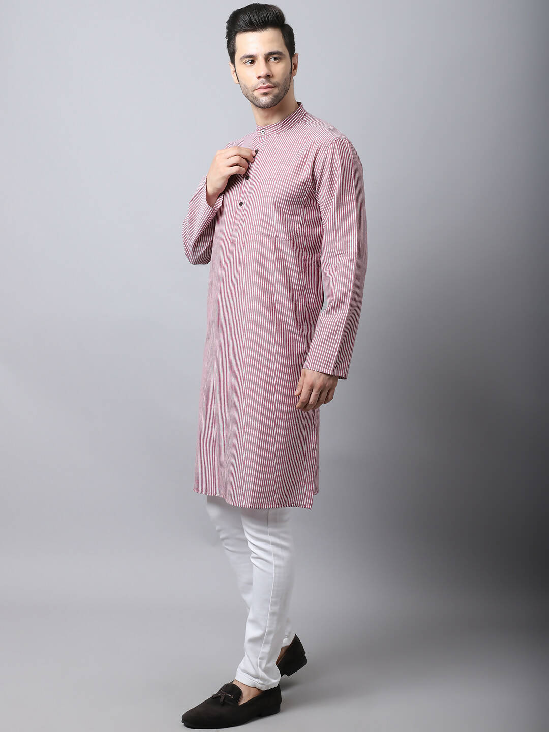 Even Apparels Red Pure Cotton Men's Kurta With Band Collar | Grocsy