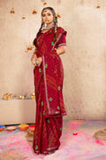Maroon Georgette Bandhni Printed Saree With Unstitched Blouse Piece - Shanaya | Grocsy