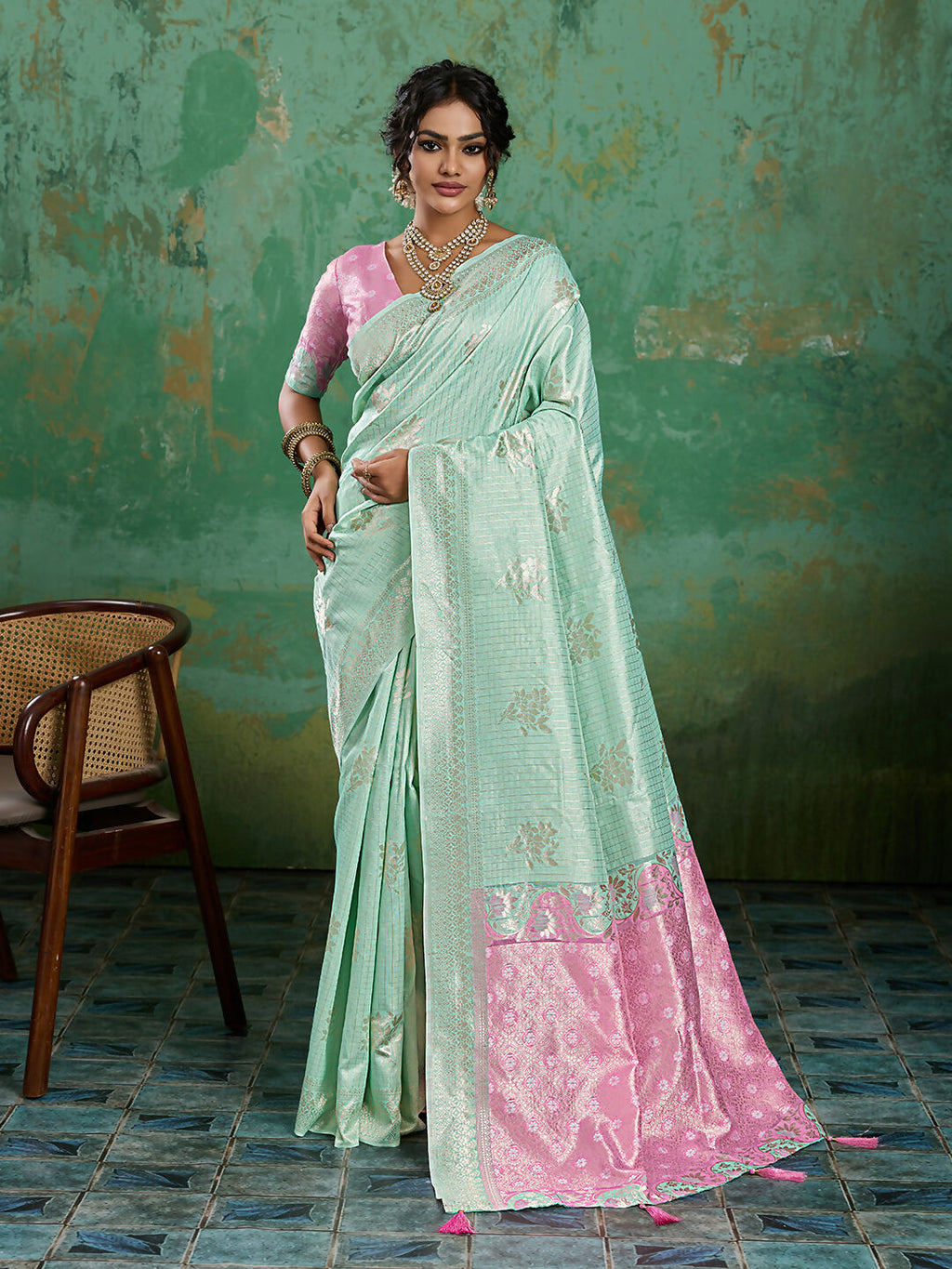 Shree Shyam Fashion Rama Green Linen Cotton Saree | Grocsy