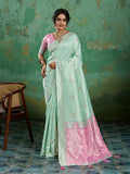 Shree Shyam Fashion Rama Green Linen Cotton Saree | Grocsy