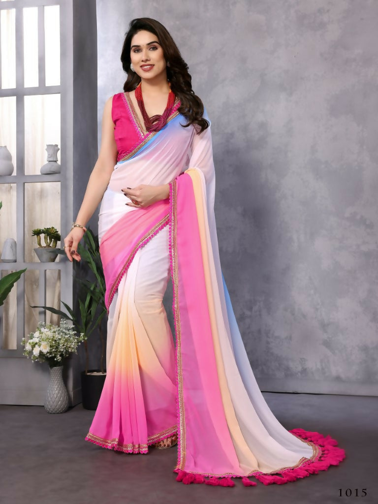 Designer Partywear Multi Georgette Fancy Saree - Kanak | Grocsy