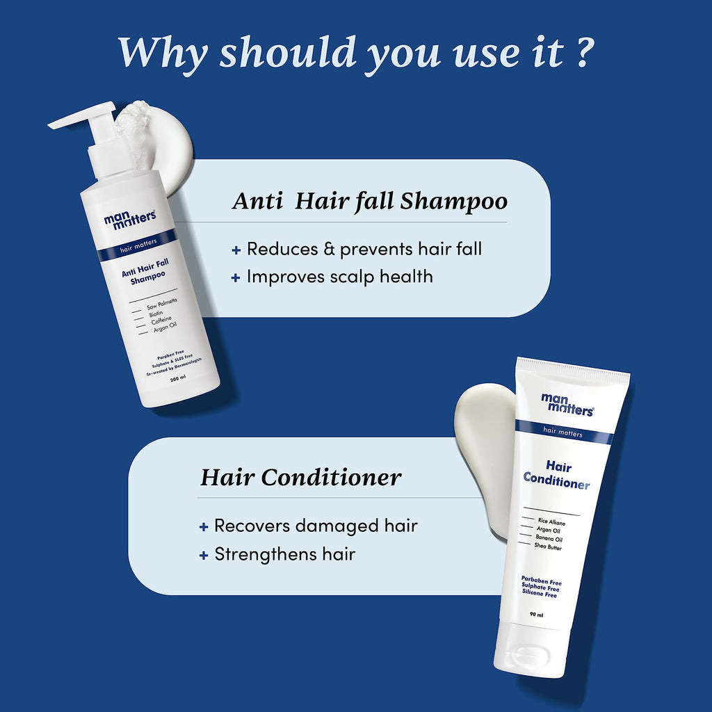 Man Matters Anti Hair Fall Shampoo and Conditioner Combo - Helps in Deep Nourishment and Frizz Free Hair, Sulphate & Paraben Free | Grocsy