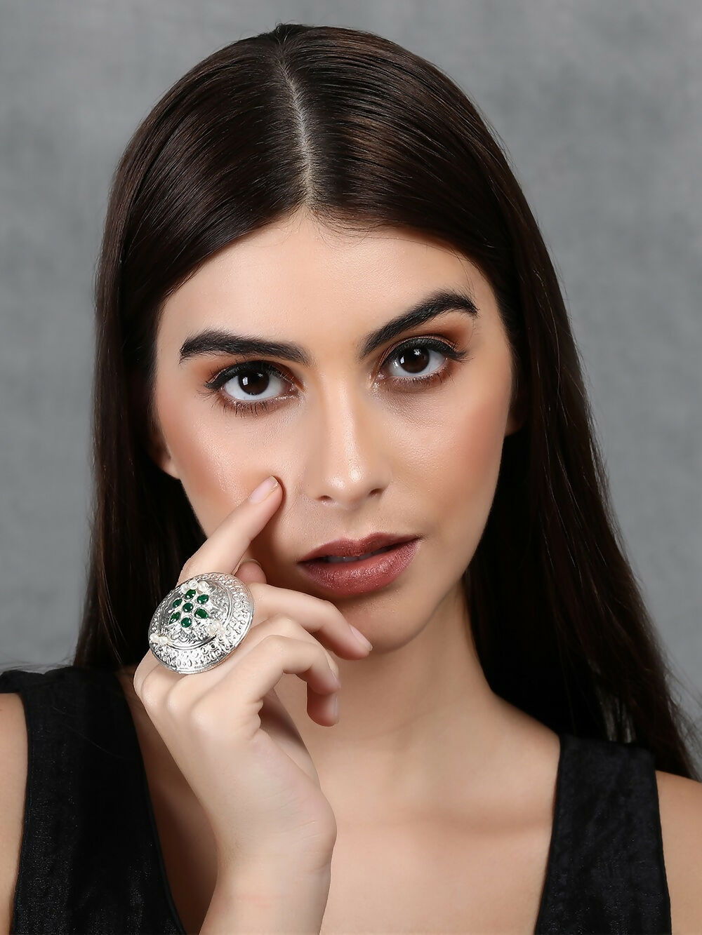 Joban Fashion Women Green Stone Silver Tone Ring | Grocsy