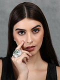 Joban Fashion Women Green Stone Silver Tone Ring | Grocsy