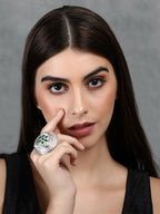 Joban Fashion Women Green Stone Silver Tone Ring | Grocsy