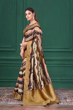Lilac Purple Tussar Silk Jacquard Abstract Digital Print Saree with Unstitched Blouse - Mohira | Grocsy