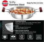 Hawkins TriPly Stainless Steel Deep Fry Pan Kadhai 26 cm Diameter 2.5 L | Grocsy