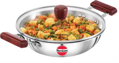 Hawkins TriPly Stainless Steel Kadhai with Glass Lid 26 cm Diameter 2.5 L (SSD25G) | Grocsy