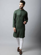 Even Apparels Green Color Viscose Pure Cotton Men's Kurta With Band Collar (SLD1197) | Grocsy