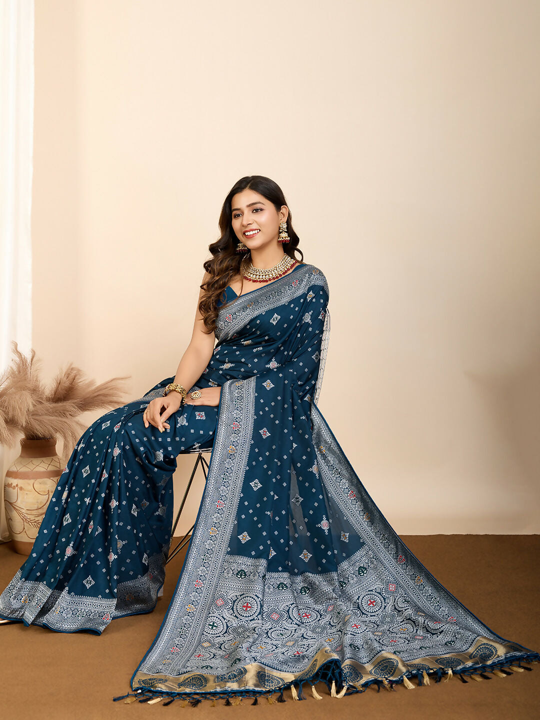 Teal Blue Soft Silk Woven Meenakari Designer Saree - Vedanti | Grocsy