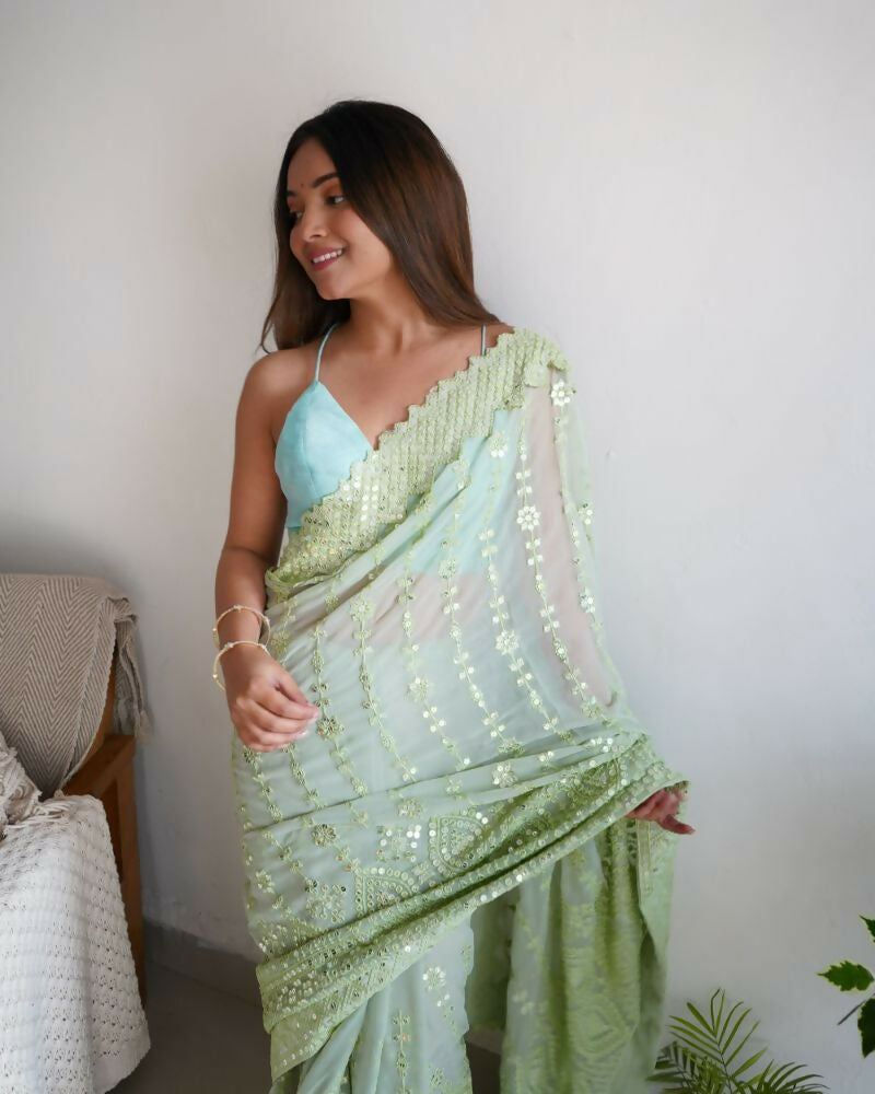 Vamsee Vani Green Georgette Saree | Grocsy