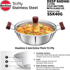 Hawkins Triply Stainless Steel Kadhai 28 cm Diameter with Lid 4 L (SSK40G) | Grocsy