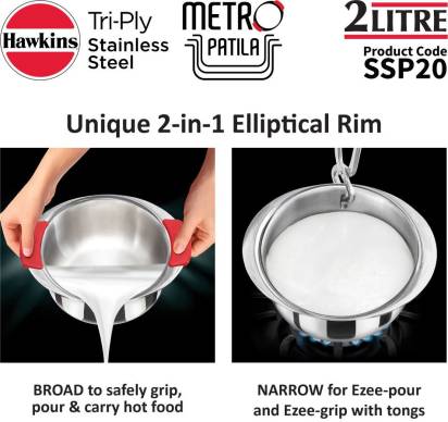 Hawkins Tri-Ply Stainless Steel Induction Metro Patila, 2 Litre (SSP20) | Grocsy