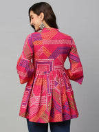 Pink Cotton Geometric Printed A-line Top - Bosky | Grocsy