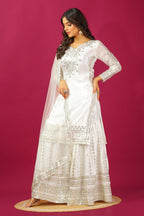 Teeya Creation Wine Color Chinnon Silk Heavy Embroidery Work Fully Stitched Sharara Suit | Grocsy