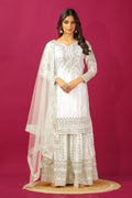 Teeya Creation Wine Color Chinnon Silk Heavy Embroidery Work Fully Stitched Sharara Suit | Grocsy