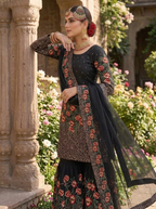Teeya Creation Black Fendy Silk Heavy Embroidery Work Party Wear Sharara Suit | Grocsy