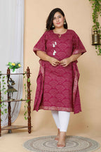 Miravan Women's Plus Size Magenta Bandhani Printed Cotton Kaftan Kurta | Grocsy
