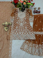 Teeya Creation Womens New Trendy Heavy Embroidery Sequence Work Orange Kurta Set | Grocsy